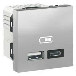 Chargeur USB Double 5Vcc 2,4A Type A+C Unica NU301830 Aluminium 2 Modules Mécanisme Seul