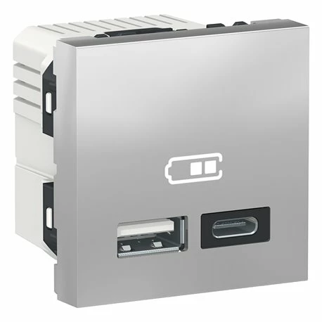 Chargeur USB Double 5Vcc 2,4A Type A+C Unica NU301830 Aluminium 2 Modules Mécanisme Seul 3 Chargeur USB Double 5Vcc 2,4A Type A+C Unica NU301830 Aluminium 2 Modules Mécanisme Seul