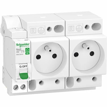 Schneider Electric Combiné Disjoncteur + 2 Prises Resi9 XE R9ECS616 1P+N 16 A Courbe C 3 Schneider Electric Combiné Disjoncteur + 2 Prises Resi9 XE R9ECS616 1P+N 16 A Courbe C
