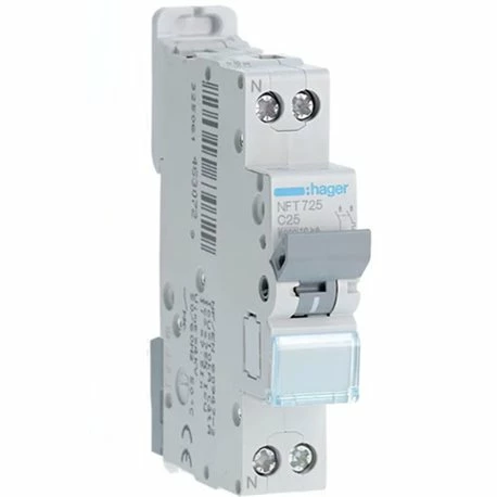 Disjoncteur 1P+N 6-10kA Courbe C - 25A 1 Module NFT725 3 Disjoncteur 1P+N 6-10kA Courbe C - 25A 1 Module NFT725