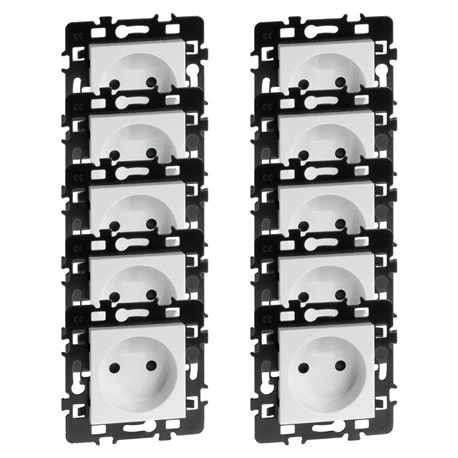 Lot De 10 Prises 16A Courant Fort 2P + Griffes Blanc 3 Lot De 10 Prises 16A Courant Fort 2P + Griffes Blanc