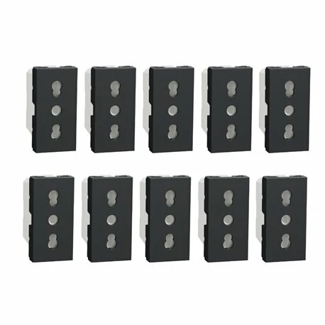 Lot De 10 Prises Standard Italien 16A 2P+T Unica NU302354 Anthracite 1 Module Mécanisme Seul 3 Lot De 10 Prises Standard Italien 16A 2P+T Unica NU302354 Anthracite 1 Module Mécanisme Seul