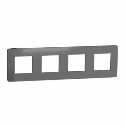 Schneider Electric Plaque De Finition Unica Studio Métal NU280853 Black Aluminium Liseré Anthracite 4 Postes