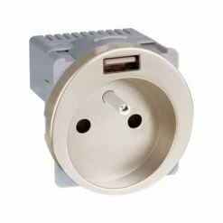 Prise 16A Combinée 2P+T Et USB Type A Titane