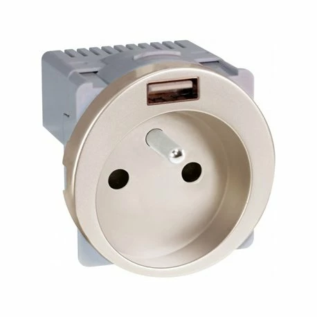 Prise 16A Combinée 2P+T Et USB Type A Titane 3 Prise 16A Combinée 2P+T Et USB Type A Titane