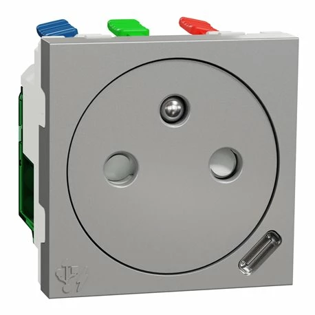 Prise 2P+T Affl FR + USB C 10,5W 90° Rap Unica NU301530 Aluminium 2 Modules Mécanisme Seul 3 Prise 2P+T Affl FR + USB C 10,5W 90° Rap Unica NU301530 Aluminium 2 Modules Mécanisme Seul