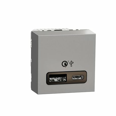 Prise Chargeur USB Double Rapide 18W 3,4A Type A+C Unica NU301930 Aluminium 2 Modules 3 Prise Chargeur USB Double Rapide 18W 3,4A Type A+C Unica NU301930 Aluminium 2 Modules