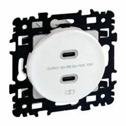 Prise Chargeur USB Double Type C Blanc