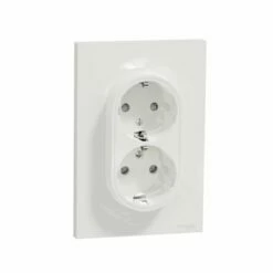 Prise De Courant 2P+T Standard Schuko Allemand Odace S521087 Blanc Brillant