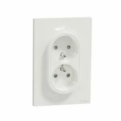 Prise De Courant Double 2P+T Française Odace S521089 Blanc Brillant
