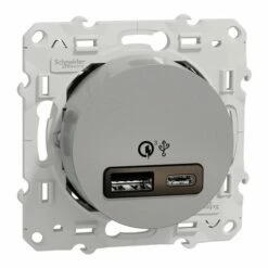 Prise USB Double Charge Rapide Type A+C Odace S530219 Aluminium