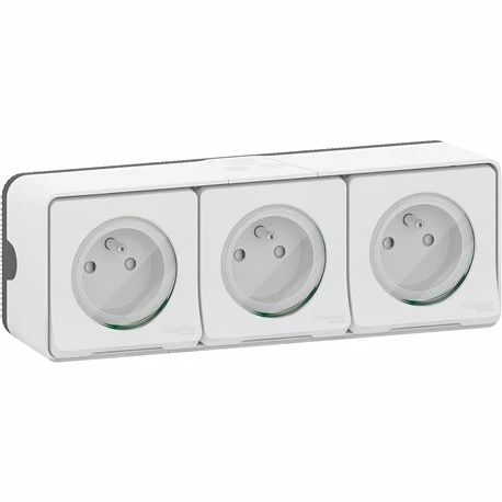 Triple Prises PC 2P+T Horiz. Précâblée Saillie Mureva Styl MUR36039 Blanc 3 Triple Prises PC 2P+T Horiz. Précâblée Saillie Mureva Styl MUR36039 Blanc